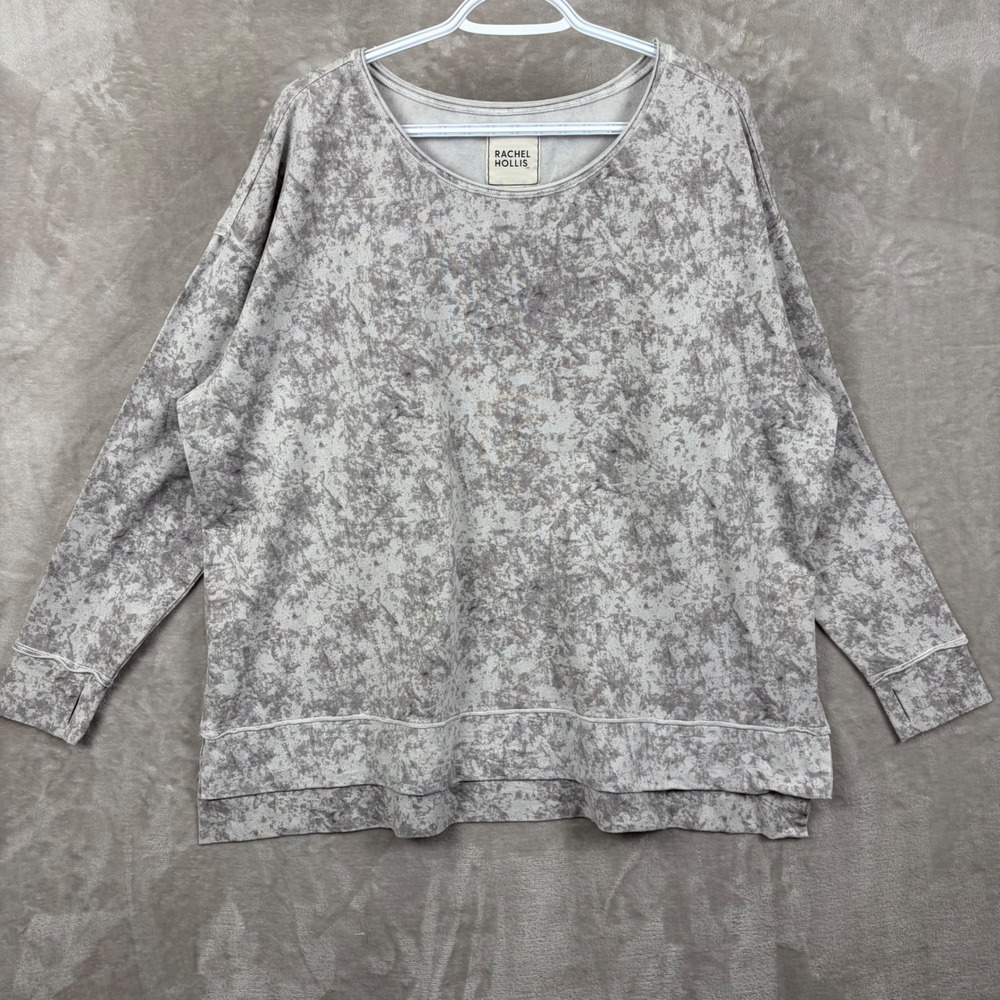 Rachel Hollis Womens 1X Grey Tie Dye Oversized Pullover Sweatshirt Raw Hem Boxy